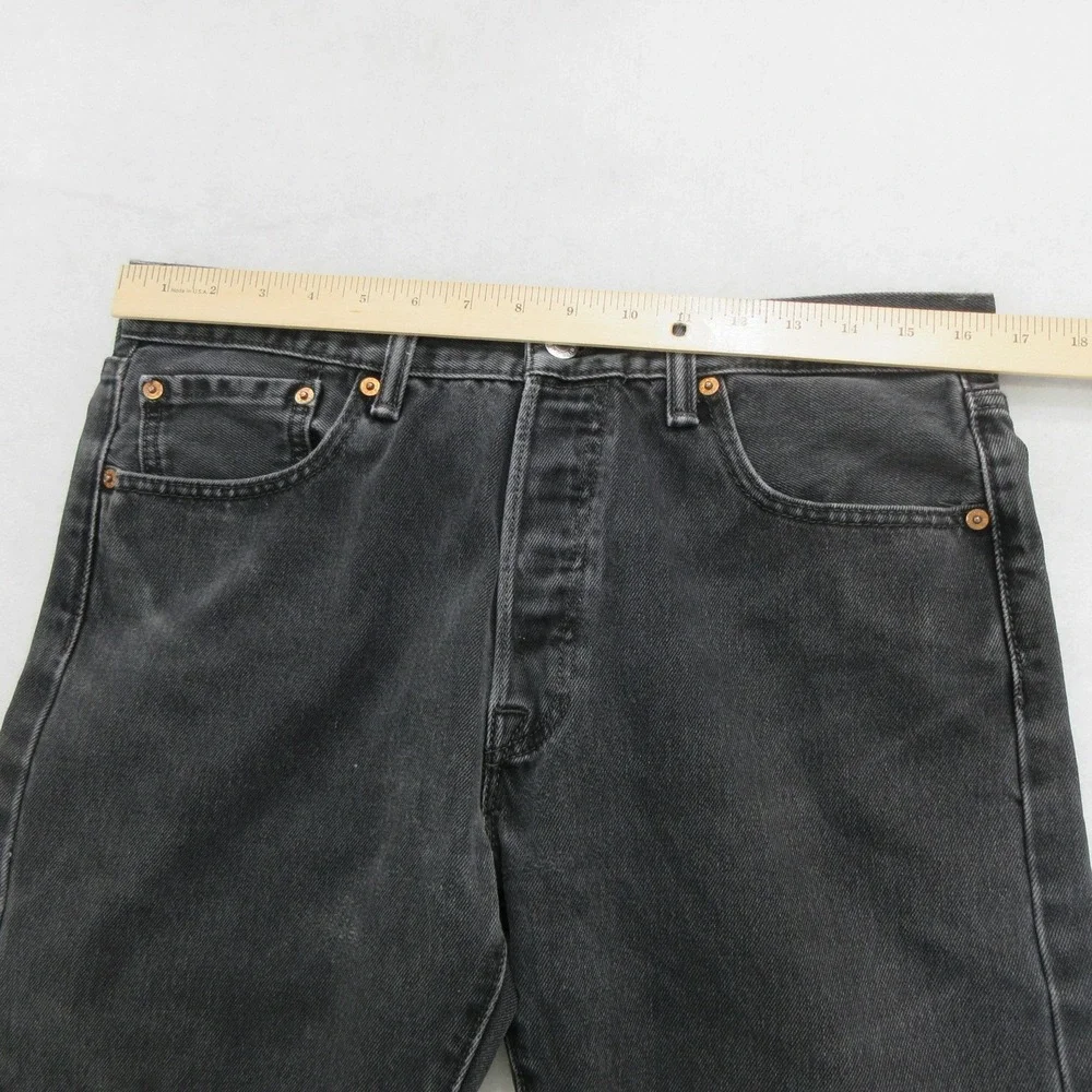 Levis 501 Mens 33x26 Black Jeans Button Fly Raw Hem Cropped